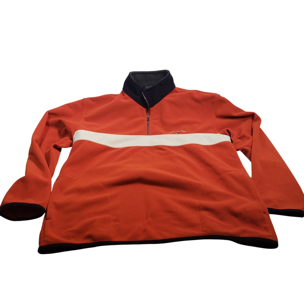 Tommy Hilfiger Quarter Zip‎ Fleece Pullover Mens XL Orange Vintage 08/01 186916